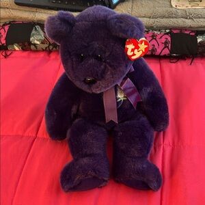 Ty Beanie Baby Princess Diana Deep Purple Plush Bear with Ribbon